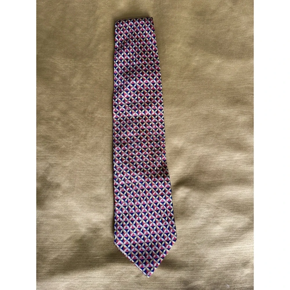 Ermenegildo‎ Zegna Red/Blue/Gold Geometric Silk Tie Italian Luxury Fashion